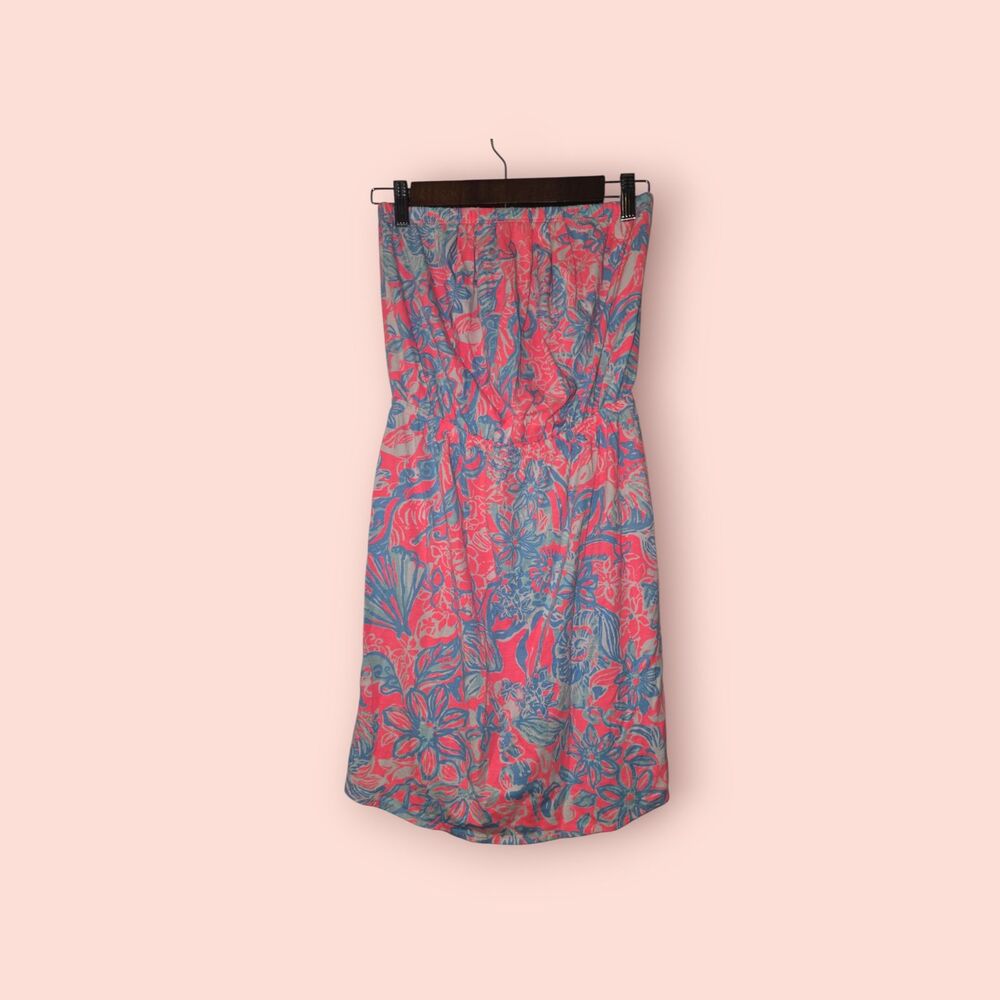 Lilly Pulitzer Windsor Strapless Mini Dress Summer Siren Pink Blue Shell Pima S